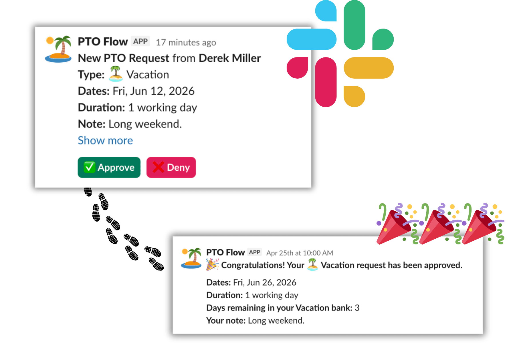PTO request and approval in Slack